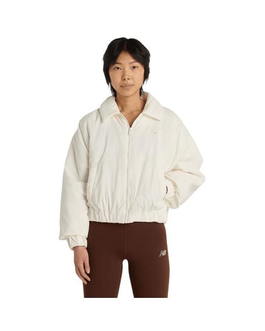 New Balance White Woven Bomber Jacket Jackets
