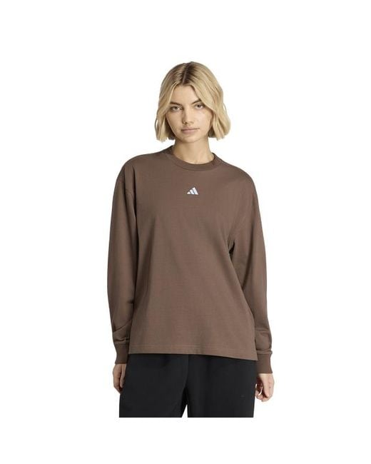 Adidas Brown 3 Stripes Studio Boyfriend Long-Sleeve Top Long-Sleeve Top
