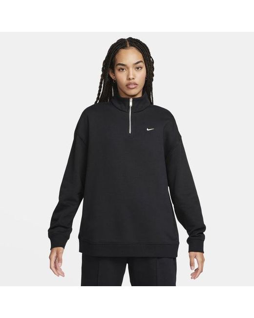 Top in fleece oversize con zip a 1/4 sportswear di Nike in Black