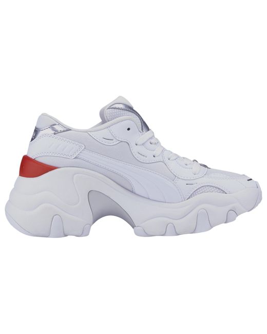 puma pulsar wedge trainers in metallic silver and pink