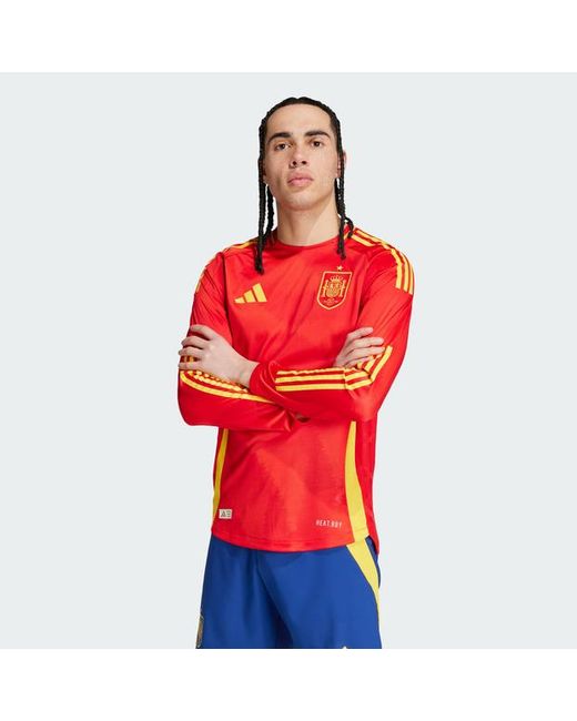 Spain 24 Long Sleeve Home Jerseys/Réplicas Adidas pour homme en coloris Red