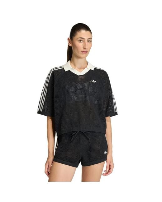 Adidas Black Knitted Crochet Polo T-Shirts