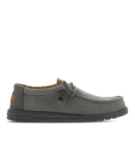 HeyDude Gray Wally Washed Canvas Shoes for men