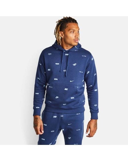 Nike Blue Club Fleece All-over Print Pullover Hoodie for men