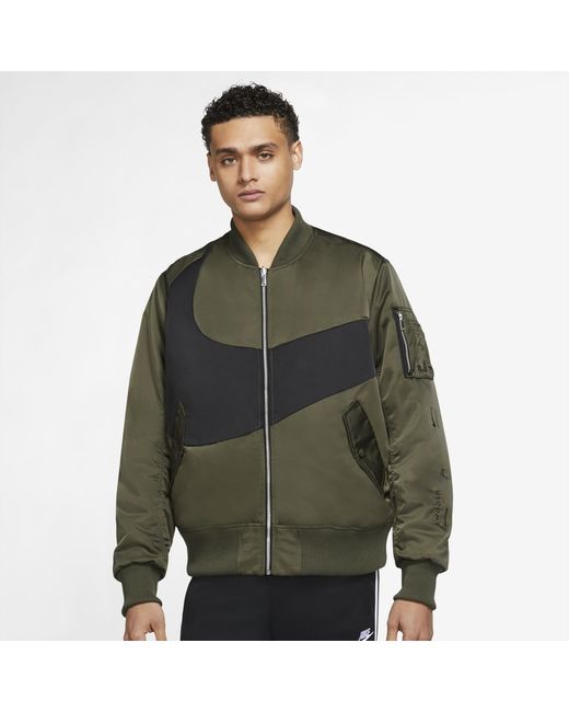 Nike Satin Nsw Synfl Swoosh Bomber Jacket in Green/Black (Green) for ...