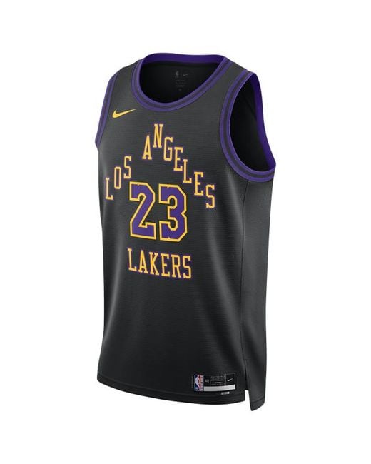 Nike Black Lebron James Los Angeles Lakers City Edition 2023/24 Dri-fit Nba Swingman Jersey Polyester 50% Recycled Polyester for men
