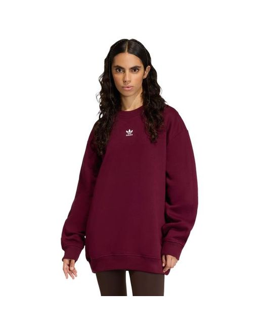 Adidas Red Essentials Long Oversized Crew Sweatshirt Sweatshirts