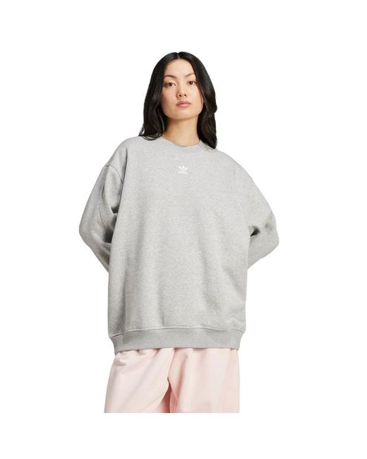Adidas Gray Essentials Long Oversized Crew Sweatshirt Sweatshirts