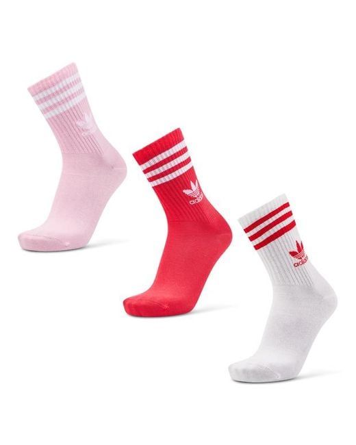 Adidas Red Solid Crew 3 Pack Socks
