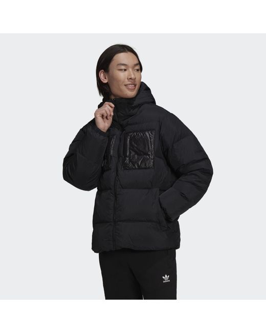 adidas Originals Down Regen Hooded Puffer Jacket in Black for Men | Lyst