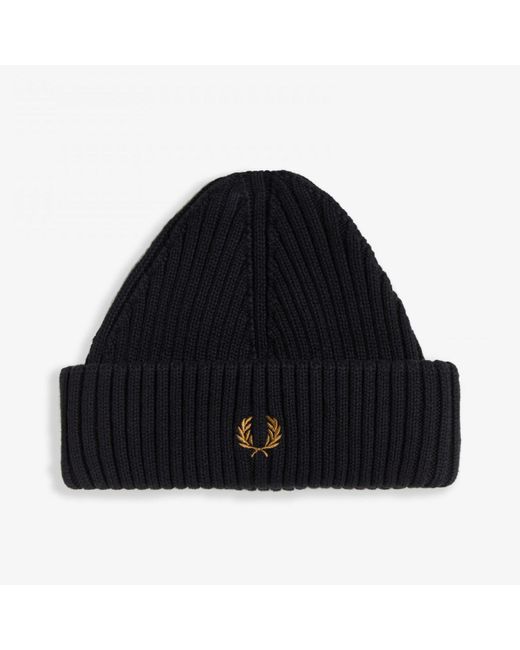 Fred Perry Short Ribbed Beanie in Blue 