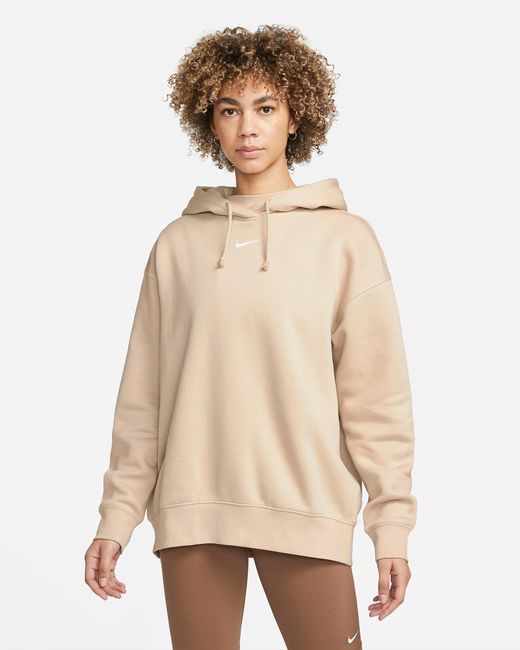 Nike Sportswear Oversized Fleece Hoodie in Natural | Lyst