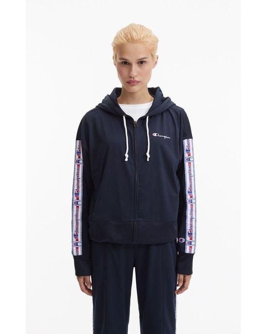 Champion Logo Tape Hooded Tracksuit Jacket in Blue | Lyst