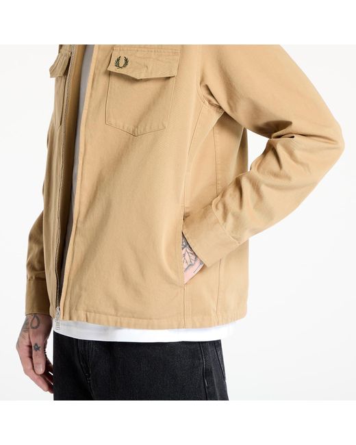 Camicia Twill Zip-Through Overshirt di Fred Perry in Natural da Uomo