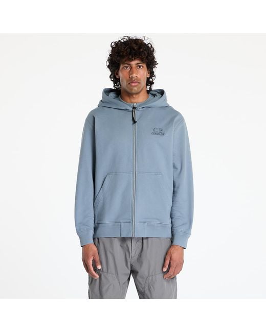 C P Company Sweatshirt Diagonal Raised Fleece Full Zip Logo Sweatshirt in het Blue voor heren