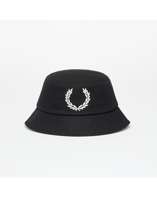Fred Perry Black Bold Branding Canvas Buckethat/ Snow