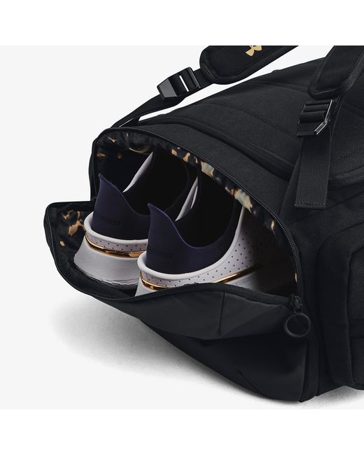 Under Armour Black Project Rock Duffle Backpack / / Metallic Gold