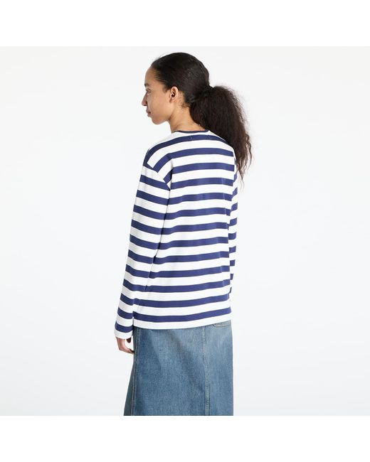 COMME DES GARÇONS PLAY Blue T-Shirt Stripe Emblem X Rhinestone Long Sleeve Tee