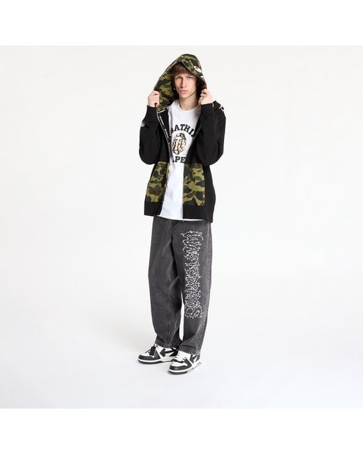 A Bathing Ape Sweatshirt 1St Camo Shark Full Zip Double Hoodie in het Black