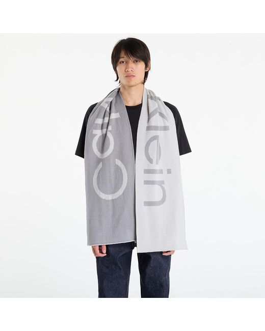 Calvin Klein White Scarf Bold Logo 2-Tone Wool Scarf