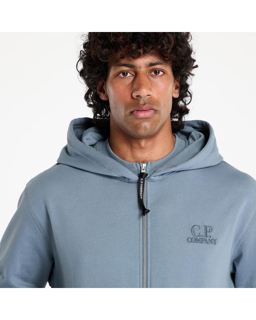 C P Company Sweatshirt Diagonal Raised Fleece Full Zip Logo Sweatshirt in het Blue voor heren