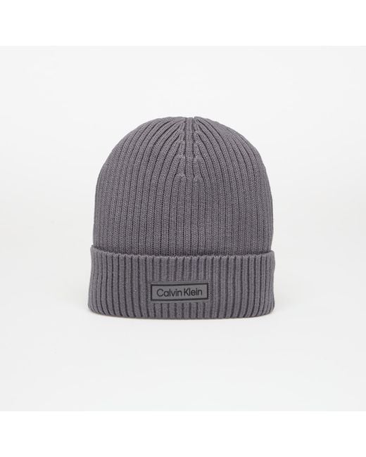 Calvin Klein Gray Patch Chunky Rib Cot Hat