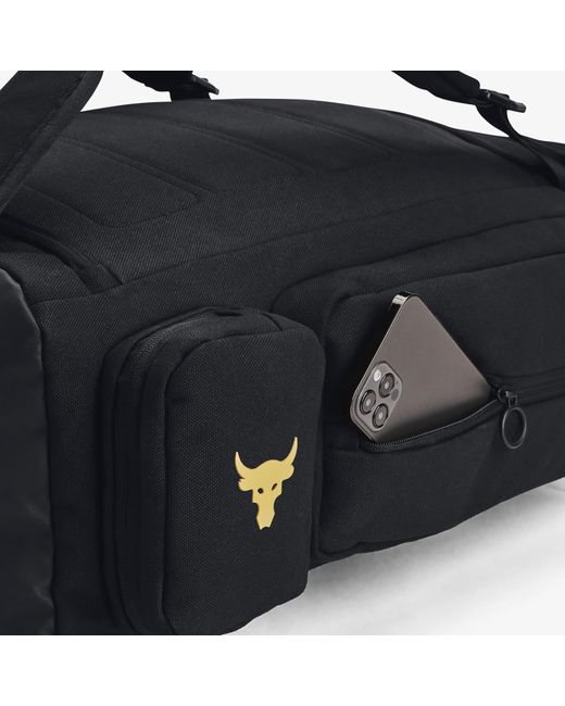 Under Armour Black Project Rock Duffle Backpack / / Metallic Gold