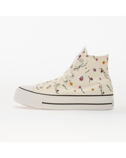 Converse White Sneakers Chuck Taylor All Star Lift Platform Embroidered Blooms Hi Egret/ Vintage/ Eur