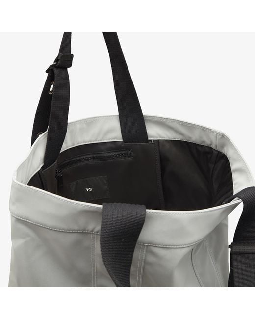 Y-3 Gray Classics Utility Trefoil Tote Bag Talc