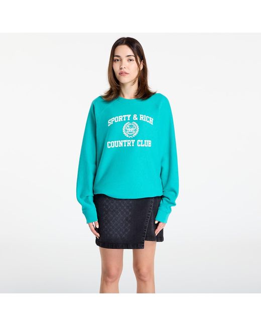 Sporty & Rich Blue Sweatshirt Varsity Crest Soft Crewneck