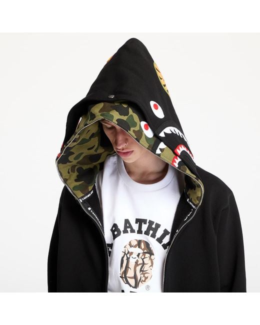 A Bathing Ape Sweatshirt 1St Camo Shark Full Zip Double Hoodie in het Black