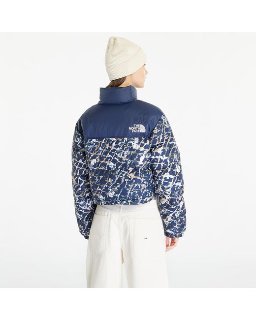 The North Face Blue Nuptse Short Jacket Dusty Periwinkle Water Distortion Small Print/ Summit Navy