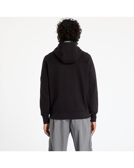 C P Company Black Sweatshirt Diagonal Raised Fleece Full Zip Hooded Sweatshirt for men