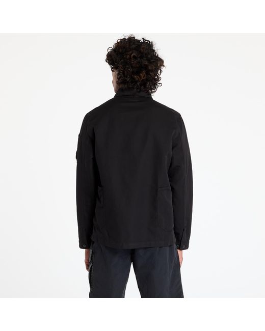 C P Company Black Jacket Cotton/Linen Full Zip Overshirt for men