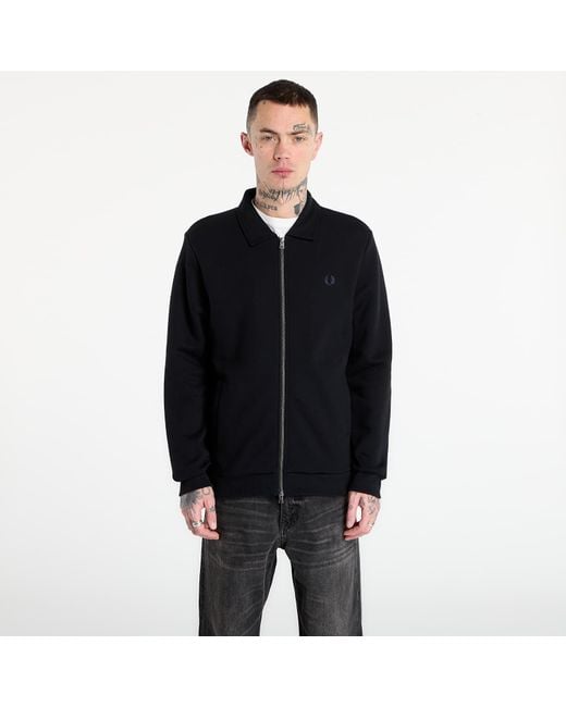 Fred Perry Black Sweatshirt Zip Through Collared Sweatshirt for men