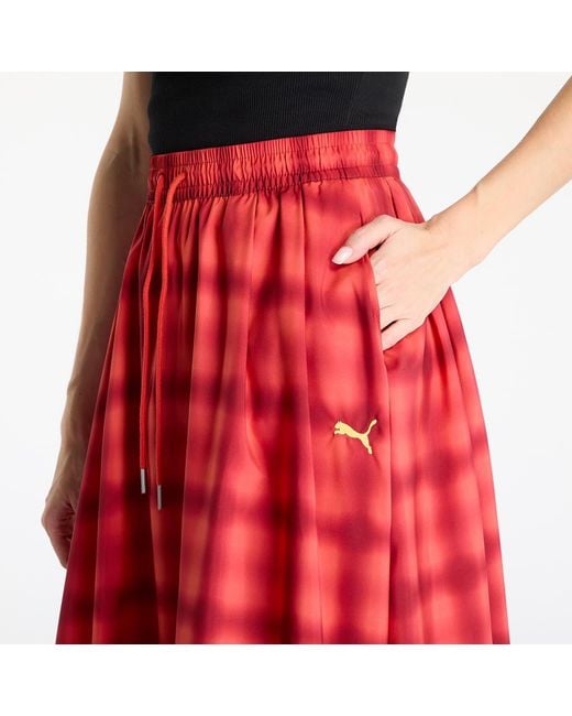 Woven midi aop pleated skirt m PUMA en coloris Red