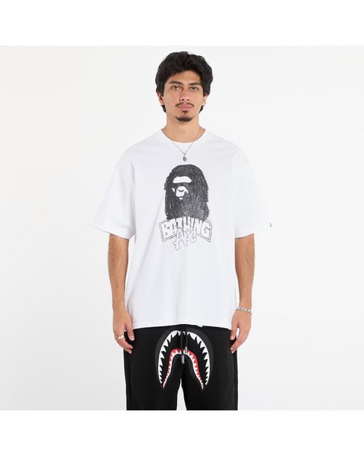 A Bathing Ape T-Shirt Hand Drawn Ape Head Relaxed Fit Tee in White für Herren