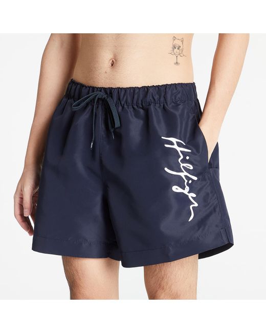 Tommy Hilfiger Blue Mid Length Signature Logo Swim Shorts Black for men