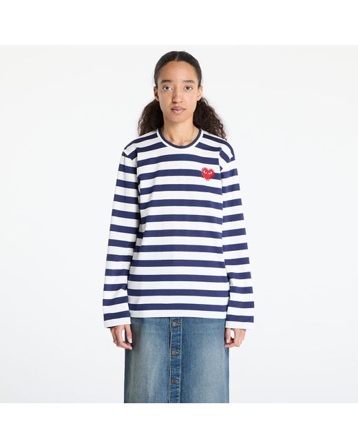 COMME DES GARÇONS PLAY Blue T-Shirt Stripe Emblem X Rhinestone Long Sleeve Tee