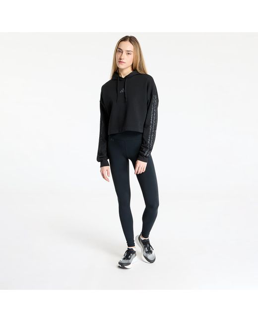 Adidas Originals Sweatshirt Adidas Essentials 3 Stripes Print French Terry Hoodie in het Black