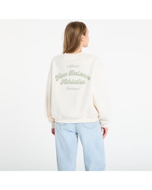 New Balance White Sweatshirt Linear Heritage Fleece Crew
