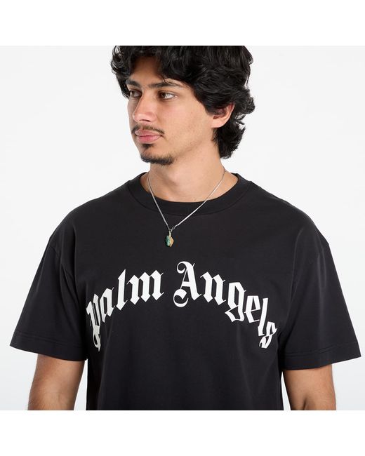 Palm Angels Black T-Shirt Curved Logo Reg Tee/ Off for men