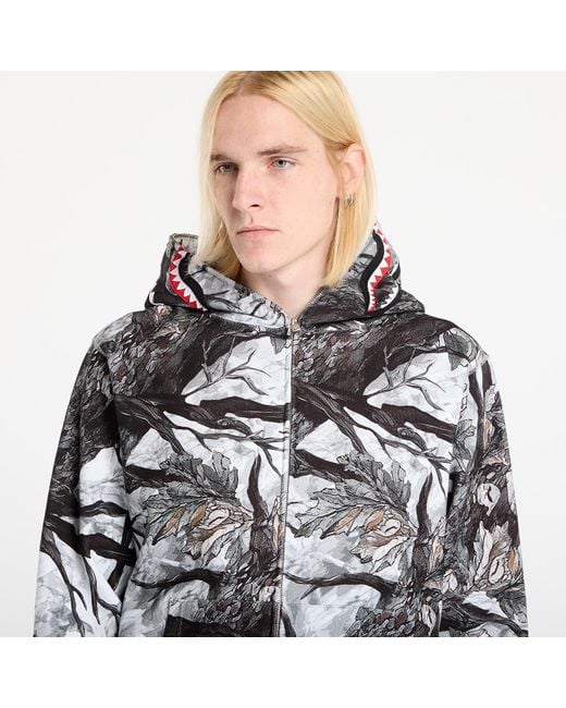A Bathing Ape Black Sweatshirt Tree Edge Camo Shark Relaxed Fit Full Zip Hoodie