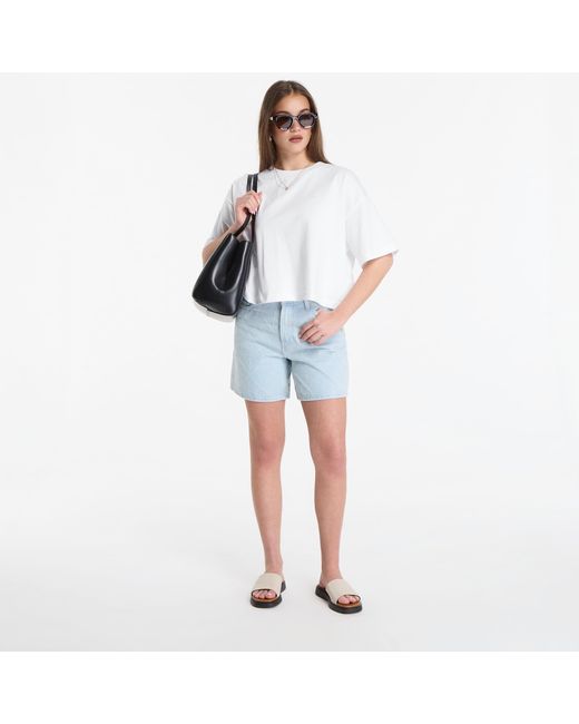 Calvin Klein White T-Shirt Jeans Ss Cropped Boxy Satin Floral Tee