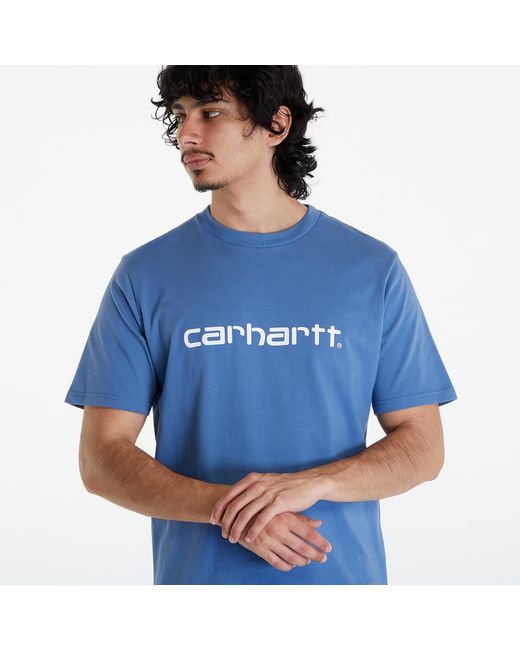 Carhartt Blue T-shirt short sleeve script t-shirt unisex sorrent/ white s