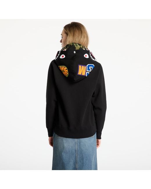 A Bathing Ape Sweatshirt 1St Camo Shark Full Zip Double Hoodie in het Black