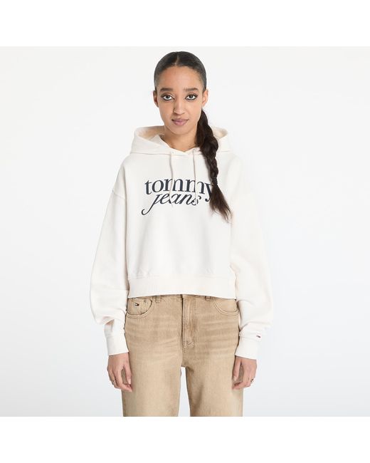 Tommy Hilfiger White Sweatshirt Tommy Jeans Relaxed Cropped Script Hoodie