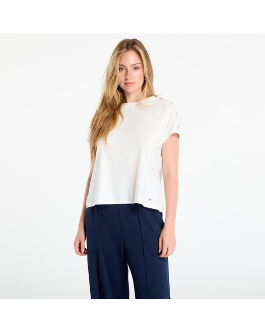 Tommy Hilfiger White T-Shirt Button Ss Tee