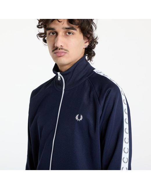 Fred Perry Blue Sweatshirt Taped Track Jacket for men