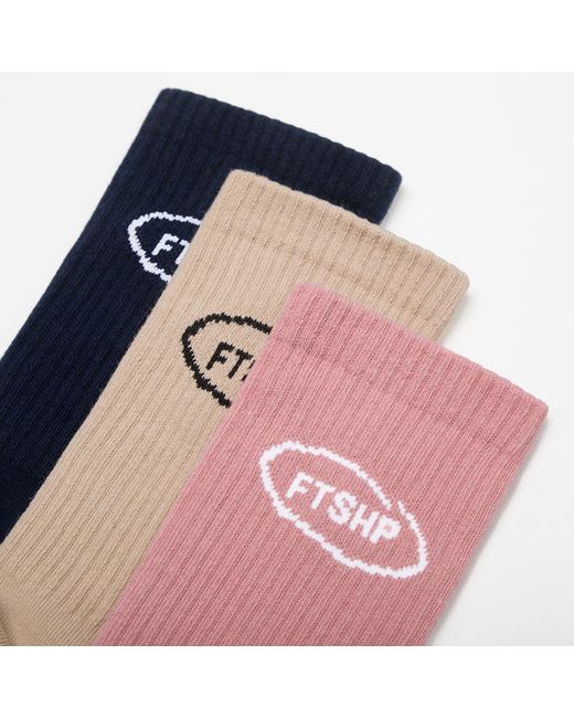 FTSHP Blue Socken Footshop Basic Crew Socks 3-Pack/ Acru